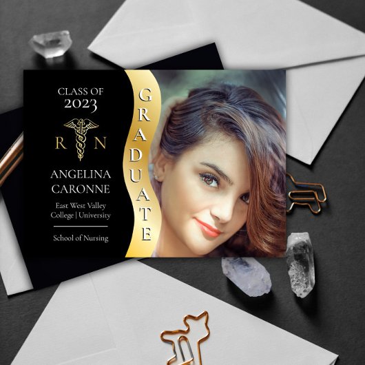 Black |Goud Afstuderen Golf Caduceus RN Nursing Af Aankondiging