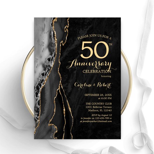 Black Goud Elegant 50ste Verjaardag Kaart