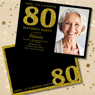 Black Goud Glitter 80ste Verjaardag Foto Kaart