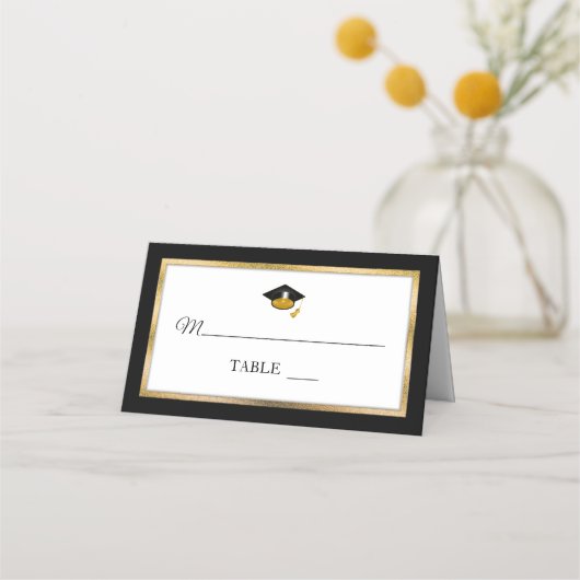 Black | Goud | Wit Afstudeerder Pet Plaatskaarten Plaatskaartje (Voorkant)