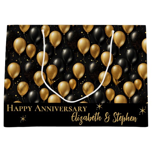 Black | Goudballonnen Happy Jubileum Groot Cadeauzakje (Voorkant)