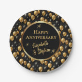 Black | Goudballonnen Happy Jubileum Papieren Bordje (Voorkant)