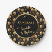 Black | Gouden ballonnen Gefeliciteerd Namen Papieren Bordje (Voorkant)