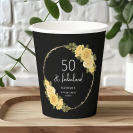 Black | Gouden & Gele Bloemen 50e Verjaardag Papieren Bekers