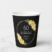 Black | Gouden & Gele Bloemen 60e Verjaardag Papieren Bekers (Achterkant)