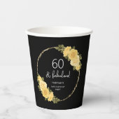 Black | Gouden & Gele Bloemen 60e Verjaardag Papieren Bekers (Voorkant)