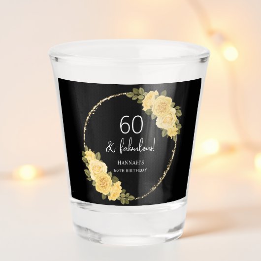 Black | Gouden & Gele Bloemen 60e Verjaardag Shot Glas