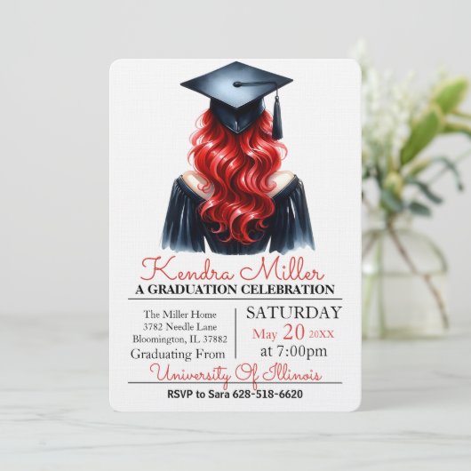 Black Gown Waterverf Afstuderen uitnodiging (Staand voorkant)