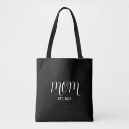 Black Graceful Script Established New Mom Gift Tote Bag