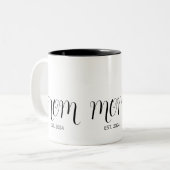 Black Graceful Script Established New Mom Tweekleurige Koffiemok (Voorkant links)