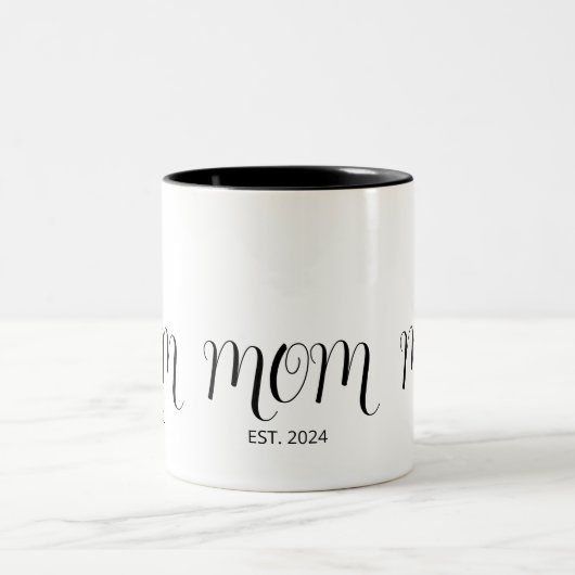 Black Graceful Script Established New Mom Tweekleurige Koffiemok (Center)