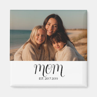 Black Graceful Script Mom Established Photo Gift Magneet