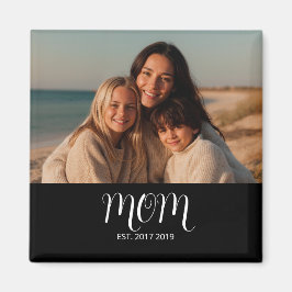 Black Graceful Script Mom Established Photo Gift Magneet