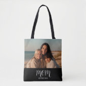 Black Graceful Script Mom Established Photo Gift Tote Bag (Voorkant)