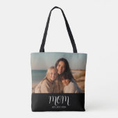 Black Graceful Script Mom Established Photo Gift Tote Bag (Achterkant)