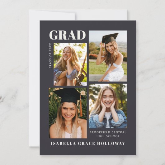 Black Grad Announcement With Photos Kaart (Voorkant)
