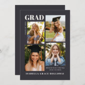 Black Grad Announcement With Photos Kaart (Voorkant / Achterkant)