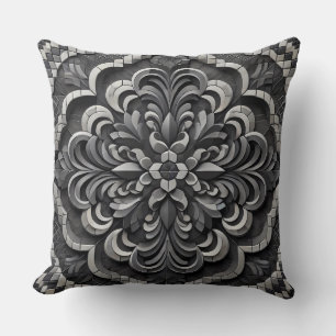 Black Gradient Mandala over diepe mozaïekkunst Kussen