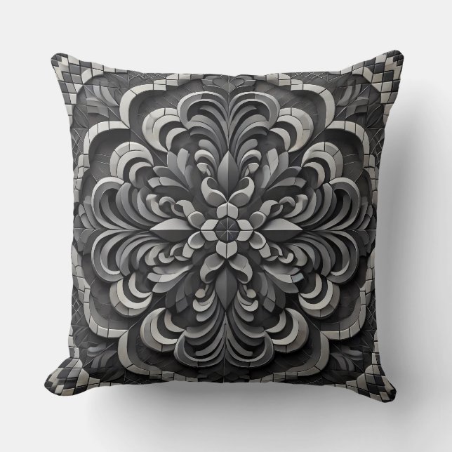 Black Gradient Mandala over diepe mozaïekkunst Kussen (Voorkant)