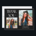 Black Graduate Thank You 2-Photo  Aankondiging<br><div class="desc">Modern and whimsical graduation announcement photo card featuring 2 photos on the front and 1 on the back. The text says "THANK YOU" with twinkling stars. Add the graduate's name,  information,  and message to personalize this card. Black.</div>