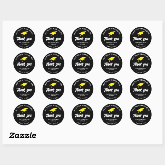 Black Graduating Class Thank You Grad Cap Ronde Sticker (Vel)