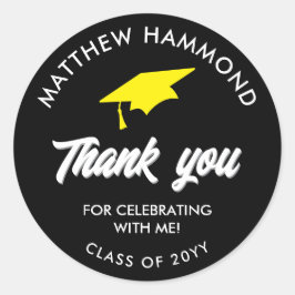 Black Graduating Class Thank You Grad Cap Ronde Sticker