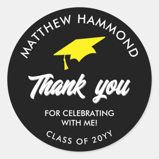 Black Graduating Class Thank You Grad Cap Ronde Sticker (Voorkant)