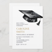 Black Graduation cap Afstudeerfeest Kaart (Voorkant / Achterkant)