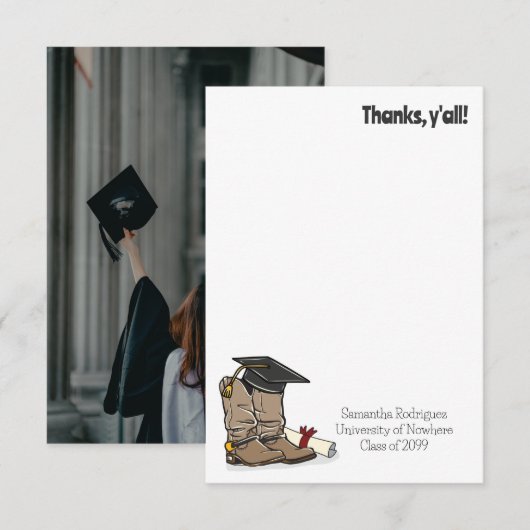 Black Graduation Cap and Cowboy Boot Bedankkaart (Voorkant / Achterkant)