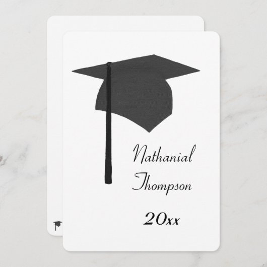 Black Graduation Cap and Tassel Invitations Kaart (Voorkant / Achterkant)