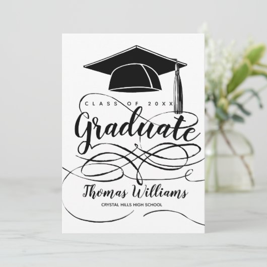 Black Graduation Cap Back Foto Afstuderen 2023 Aankondiging (Staand voorkant)