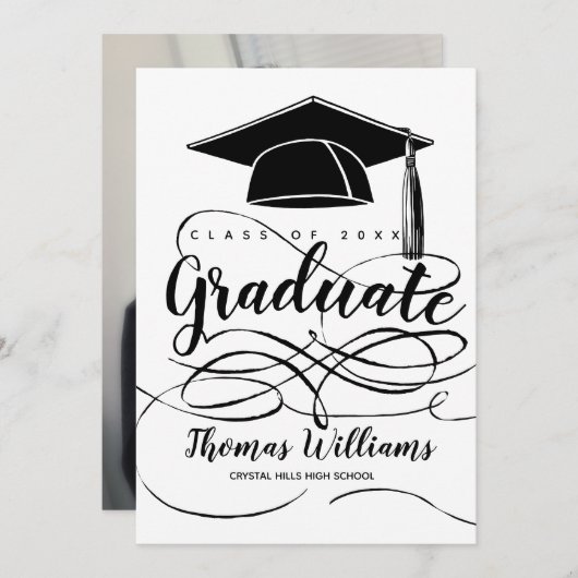 Black Graduation Cap Back Foto Afstuderen 2023 Aankondiging (Voorkant / Achterkant)