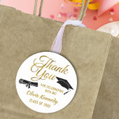 Black Graduation Cap Gold Thank You Script Favor Ronde Sticker