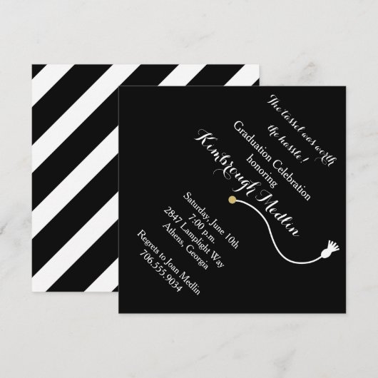 Black Graduation Cap Invitation Kaart (Voorkant / Achterkant)