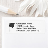 Black Graduation Cap, Tassel Return Address Labels (Insitu)