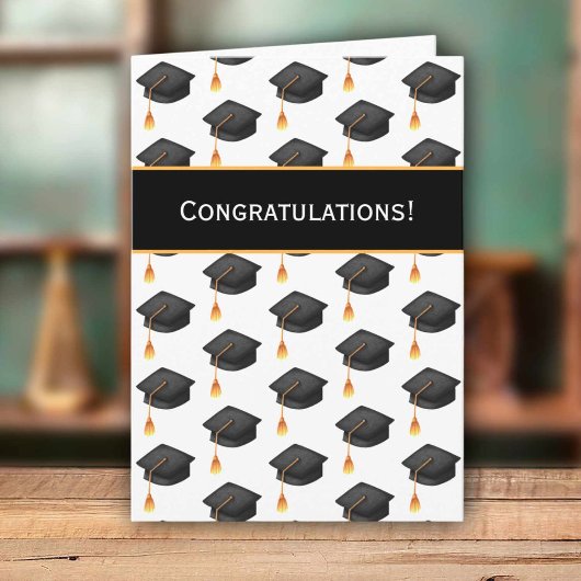 Black Graduation Caps Pattern Congratulations Kaart