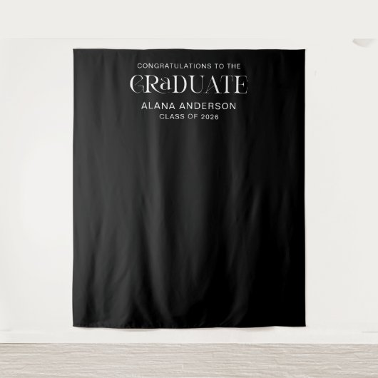 Black Graduation Party Modern Backdrop with Name Wandkleed (Voorkant)