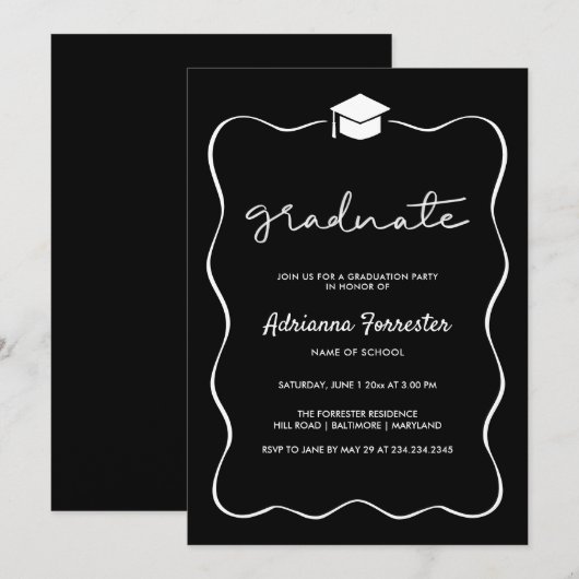 Black Graduation Party Pet Ribbon Lijst Kaart (Voorkant / Achterkant)
