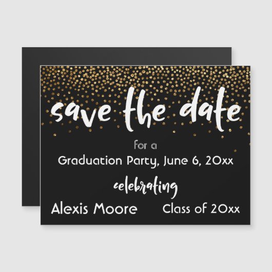 Black Graduation Party Save the Date Magnetic Card (Voorkant / Achterkant)