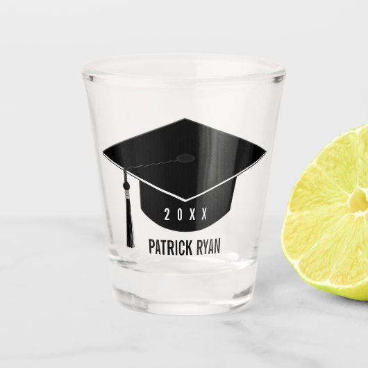 Black Gradup Cap Year Monogram Name Shot Glas (Voorkant)