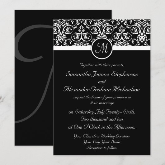 Black Grand Insignia bruiloft uitnodigingen (Voorkant / Achterkant)