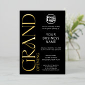 Black Grand Opening Business Logo Modern Folie Uitnodiging (Staand Voorkant)