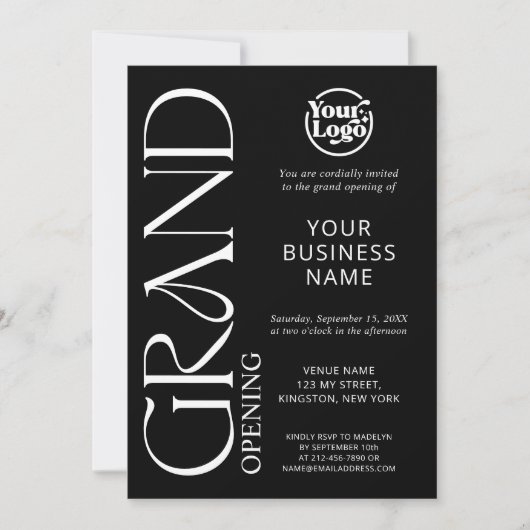 Black Grand Opening Business Logo Modern Kaart (Voorkant)