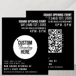 Black Grand Opening Flyer Zakelijke Logo & QR-code<br><div class="desc">Met deze eenvoudige sjabloon kunt u deze zwarte grand opening flyer met gemak aanpassen! Gewoon personaliseren met eigen aangepaste tekst, contactgegevens en informatie over sociale media. Vervang vervolgens de standaard logo door uw eigen zakelijke branding. Vergeet de QR code niet! Voeg de URL van uw bedrijfswebsite toe aan de QR-code....</div>