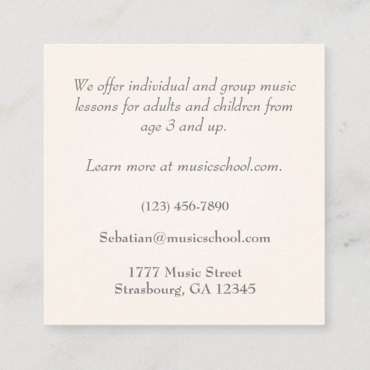 Black Grand Piano Artistic Musician's Vierkante Visitekaartje (Achterkant)