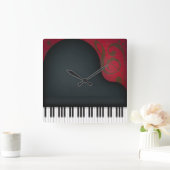 Black Grand Piano Cute Music Lover's Square Vierkante Klok (Huis)