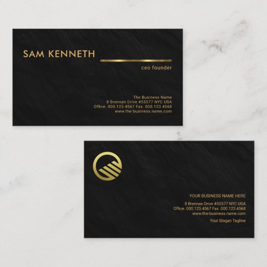 Black Granite Texture Faux Gold Line Founder CEO Visitekaartje (Voorkant / Achterkant)