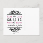 Black & Grape Crest Save the Date Briefkaart (Achterkant)