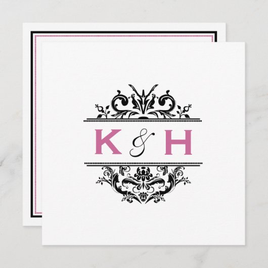 Black & Grape Square Crest Invite Kaart (Voorkant / Achterkant)