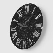 Black Graphite Glitter Grey Roman Numbers Grote Klok (Hoek)